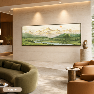 Peinture murale en soie paysage montagne et forêt, œuvre d'art faite à la main, décoration intérieure moderne, marque HALO, modèle NUI3 - 6, bon prix - Product Image 4