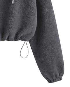 Sweat à capuche court en molleton texturé gris anthracite, quart de zip, ourlet ajustable avec cordon de serrage, streetwear décontracté, pull chaud, logo personnalisé - Product Image 6