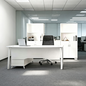 Modern White Melamine Executive <b>Desk</b> with Storage <b>Cabinet</b> Freestanding Office Furniture for Commercial Use by AY Office System - Product Image 3