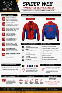 Blouson de moto en cuir personnalisé motif toile d'araignée, rouge et bleu, avec logo araignée brodé, OEM, streetwear sur mesure - Product Image 5