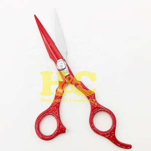 Ciseaux de barbier rouges Hooper Company Top Trend, logo personnalisé, kit d'outils en acier inoxydable, pointe droite, tranchants, 28 dents, pour droitiers - Product Image 1