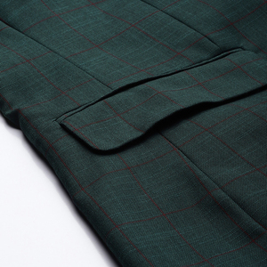 Traje de Negocios Estilo Británico para Hombre, Mezcla de Lana y Poliéster, Verde Oscuro a Cuadros, Cuello de Solapa con Muescas, Ropa Formal - Product Image 6