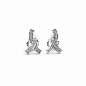 Pendientes de Diamantes Spark con Corte Redondo, 22 Piezas de Diamantes, Oro Blanco de 18K, Pendientes de Diamantes en Venta para Exportación - Product Image 2