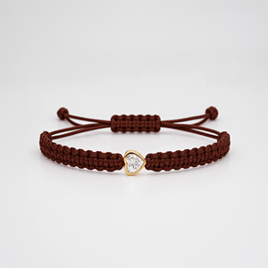 Pulsera de Corazón de Diamantes CVD Cultivados en Laboratorio, Oro 14K, F VVS VS, Cordón de Macramé Marrón Ajustable, Chapado en Rodio, Joyería Fina de Lujo para Mujer - Product Image 2