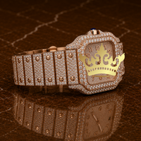 Montre pour homme en acier inoxydable de luxe classique personnalisée avec cadran brun or rose et diamants, mouvement à quartz