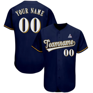 Camiseta de Béisbol Blanca Personalizada 2025 con Ribete Dorado Marino, Uniforme de Equipo con Botones, Nombre y Número Personalizados, Estilo Profesional, Corta, Antibacteriana - Product Image 4