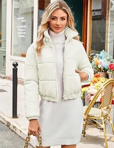 Trendy <b>cropped</b> <b>puffer</b> <b>jacket</b> for women featuring a warm quilted padded design with stylish zip-up closure - Product Image 3