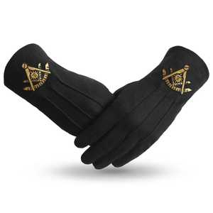 Gants en coton noir longueur poignet, motif emblème maçonnique imprimé par transfert thermique, style uni, chauds pour l'hiver, usage quotidien, respirants - Product Image 1