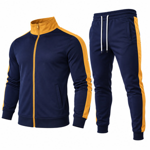Nouveau style de survêtement sport uni à séchage rapide, survêtement zippé personnalisé pour homme, bleu marine et moutarde, vente en gros, vêtements à marque privée - Product Image 1