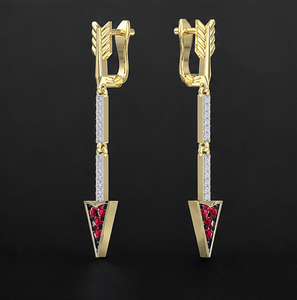Pendientes Colgantes Geométricos de Plata de Ley 925 con Baño de Oro y Rubí CZ en Forma de Flecha, con Circonita Cúbica para Mujer - Product Image 4
