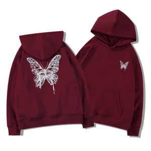 Sudadera con Capucha Unisex con Cierre, Corte Holgado, Estampado de Mariposas, Informal, para Otoño, 100% Algodón, Transpirable - Product Image 5