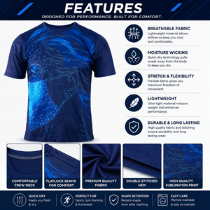Camiseta de Manga Corta con Estampado Geométrico para Hombre, Cuello Redondo, Secado Rápido, Corte Regular, Informal, Azul, Poliéster, Tejido de Punto, Impresión por Sublimación - Product Image 5