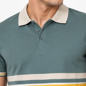 Men Striped Polo Shirt Shorts <b>Set</b> Casual Summer Breathable Cotton <b>Knitted</b> Activewear Fit Lightweight Comfort Fabric For Men - Product Image 4