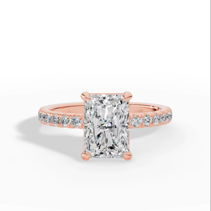 Anillo de cinco piedras con diamantes cultivados en laboratorio de corte radiante Halo y corte brillante redondo, oro de 10K, proveedor mayorista de joyería fina OEM - Product Image 1