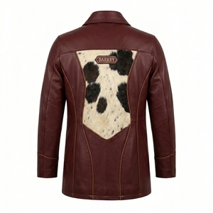 Manteau en cuir véritable bordeaux patchwork en peau de vache avec fourrure pour homme, style western vintage, vente en gros, fabricant Darkry - Product Image 2