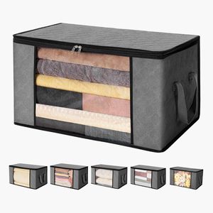 Sacs de rangement en tissu de 60 L, lot de 6, organisateurs de placard pliables avec poignée, conteneurs de rangement pour vêtements en tissu non tissé - Product Image 1