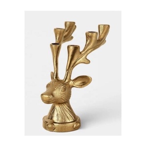 Rustic Gold Aluminium Stag Deer Head 3 Arm Candelabra <b>Christmas</b> Antler Taper Candle Holder Festive Holiday <b>Table</b> <b>Centerpiece</b> - Product Image 3