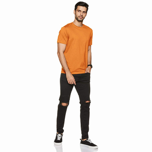 Camiseta de Manga Corta para Hombre, Color Naranja, Cuello Redondo, Corte Regular, Estilo Casual, 100% Algodón Jersey, Color Sólido, Ropa Deportiva - Product Image 3