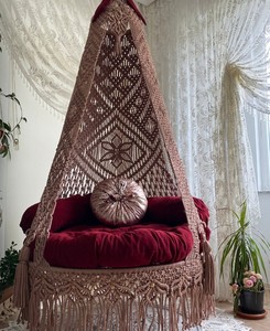 Chaise en macramé, balançoire ronde en macramé, balançoire en macramé au design spécial, chaise balançoire en macramé, balançoire en macramé faite à la main, ensemble de balançoires - Product Image 1