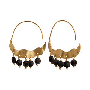 Boucles d'oreilles créoles statement en obsidienne flocon de neige - Franges pendantes en forme de chandelier - Pierres précieuses - Plaqué or - Style bohème - Product Image 2