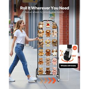 2 Pacchi di Pannelli a Griglia in Filo Metallico Nero 1,9 x 5,4 ft, Espositore Mobile per Arte con 20 Ganci e Ruote per Scaffali - Product Image 4