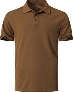 Men's Brown Short Sleeve Cotton Pique Polo Shirt Casual Solid Color Breathable Knitted Regular Fit - Product Image 2