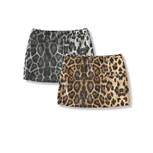 Mini-jupe à imprimé léopard pailleté, taille mi-haute, fermeture élastique, coupe classique, style club sexy, short pour femmes - Product Image 1