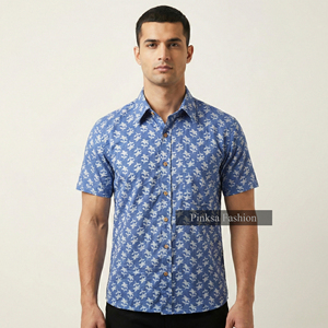 เสื้อเชิ้ตผู้ชายแฟชั่นลำลองฤดูร้อน แขนสั้น ผ้าฝ้าย 100% ปิดกระดุม ลายดอกพิมพ์ลายบล็อกด้วยมือ ปักลายด้านหลัง ขายส่ง Pinksa - Product Image 6