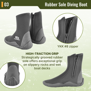 Botas de Buceo Aropec de Neopreno de 5mm con Cierre YKK # 8 cremalleras y suela de goma U3 duradera - Equipo profesional para deportes acuáticos OEM/ODM - Product Image 4