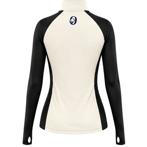 Haut de sport pour femme à col zippé, ivoire, manches longues, ajusté, pour l'entraînement, col montant, avec passe-pouce, vêtement de performance - Product Image 2