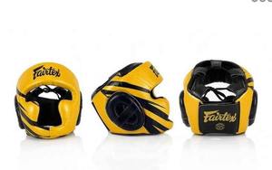 อุปกรณ์ป้องกันศีรษะสำหรับชกมวย Fairtex แบบเต็มหน้า สีเหลืองดำ ทำจากหนังวัวแท้ สำหรับฝึกซ้อม เหมาะสำหรับทุกเพศ - Product Image 5