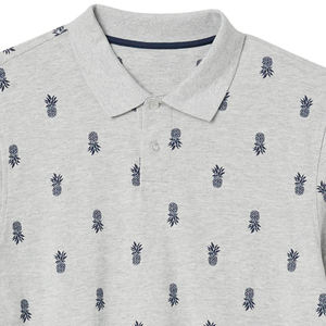 Men's Gray Cotton Polo Shirt With Pineapple Print Short Sleeve Casual Oxford Fabric Breathable Design - Product Image 5