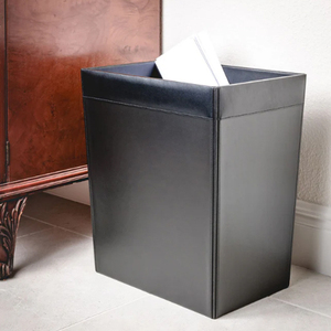 Classic Black Leather <b>Square</b> Waste <b>Bin</b> Office Leather Waste <b>Bin</b> Black Rectangular Leather Waste <b>Bin</b> Open Top Simple Style - Product Image 2