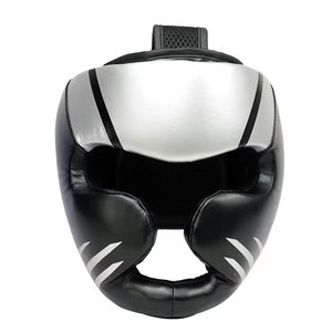Protège-tête de boxe en cuir PU noir et argenté, équipement de protection pour adultes, unisexe, utilisation universelle - Product Image 1