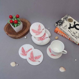 Ensemble de sous-verres ronds en marbre de bonne qualité avec motif d'oiseau rose, décoration de table pour tables basses, bureaux - Product Image 4