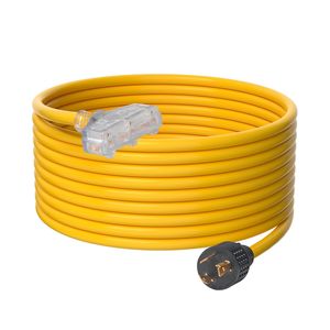 Cable de Extensión para Generador de Alta Resistencia de 30 Amperios, 25 Pies, Cable de Alimentación para Exteriores, NEMA L5-30P a Tres NEMA 5-15R STJ 125V 375W - Product Image 1