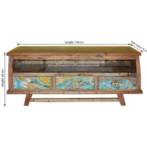 Meuble TV en bois de bateau recyclé, 3 tiroirs, style classique chinois, bois massif, design durable pour support TV - Product Image 2