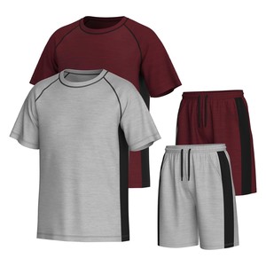 Conjunto Deportivo para Hombre, Camiseta y Pantalones Cortos con Bloques de Color, Cuello Redondo, Secado Rápido, Poliéster y Elastano, Ropa de Verano - Product Image 5