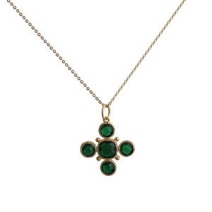 Bohemian Green Gemstone Cross <b>Necklace</b> - Antique Gold Finish <b>Statement</b> Jewelry for Women V - Product Image 3