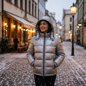 Veste matelassée à capuche pour homme en argent métallisé, veste d'hiver chaude et matelassée pour l'extérieur, veste légère imperméable One Apex - Product Image 6