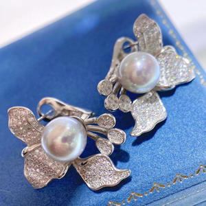 Boucles d'oreilles vintage haut de gamme à clip, perles naturelles en forme de diamant d'eau douce, clips d'oreille pour femmes, bijoux en gros - Product Image 3