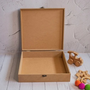 <b>Square</b> MDF Wooden Box With Lid Modern Home Decoration Tabletop Storage Case Durable Craft Material - Product Image 5