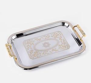 Plateau de service rectangulaire en acier inoxydable avec poignées, plateau en métal poli miroir pour hôtel, restaurant, maison - Product Image 5