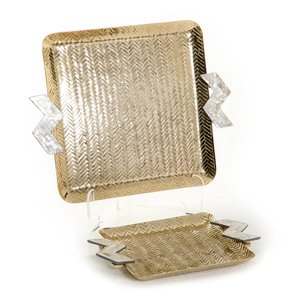 Fabulous Design <b>Gold</b> Square Shape Food <b>Serving</b> <b>Tray</b> Finest Quality Stainless Steel <b>Tray</b> With Mother Of Pearl Handle In Best Sale - Product Image 1