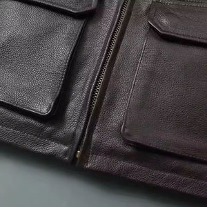 Men's Genuine Premium PU <b>Leather</b> Eco-Friendly Windproof High Street Style Motorbike Jacket Black Vintage Slim Fit Stand Collar - Product Image 6