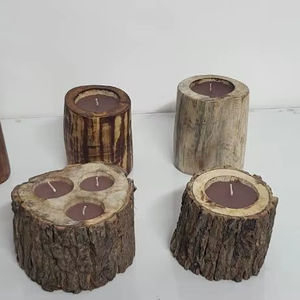 Porte-bougie en bois sculpté antique, petits porte-bougie rustiques pour table de salon, mariage, décoration intérieure, bougie en cire - Product Image 1