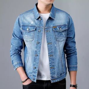 Washed Denim <b>Jacket</b> <b>Men's</b> Casual Button Front Turn-down Collar <b>Long</b> Sleeve Streetwear Coat Spring Summer Style - Product Image 4