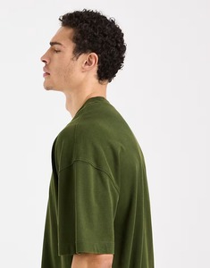 Camiseta de Algodón Verde Oliva Extra Grande para Hombre, Manga Corta, Cuello Redondo, Estilo Casual Holgado, Tejido Jersey, Color Sólido, Estilo Urbano - Product Image 2