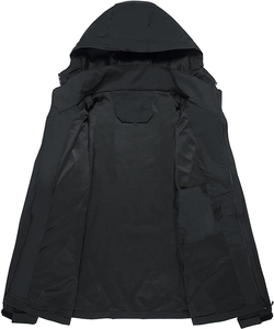 Men's <b>Black</b> Hooded Waterproof Windbreaker <b>Jacket</b> Regular Fit Zipper Closure Sporty Style Winter Outdoor Wear - Product Image 2