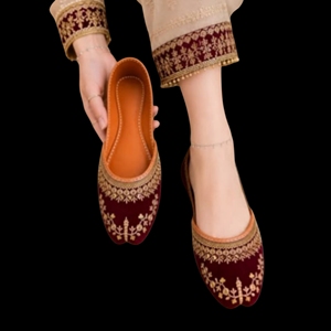 Chaussures plates pour femmes, style Khussa Jutti indien pakistanais, en velours confortable, ornées de strass floraux d'été faits à la main, antidérapantes - Product Image 2